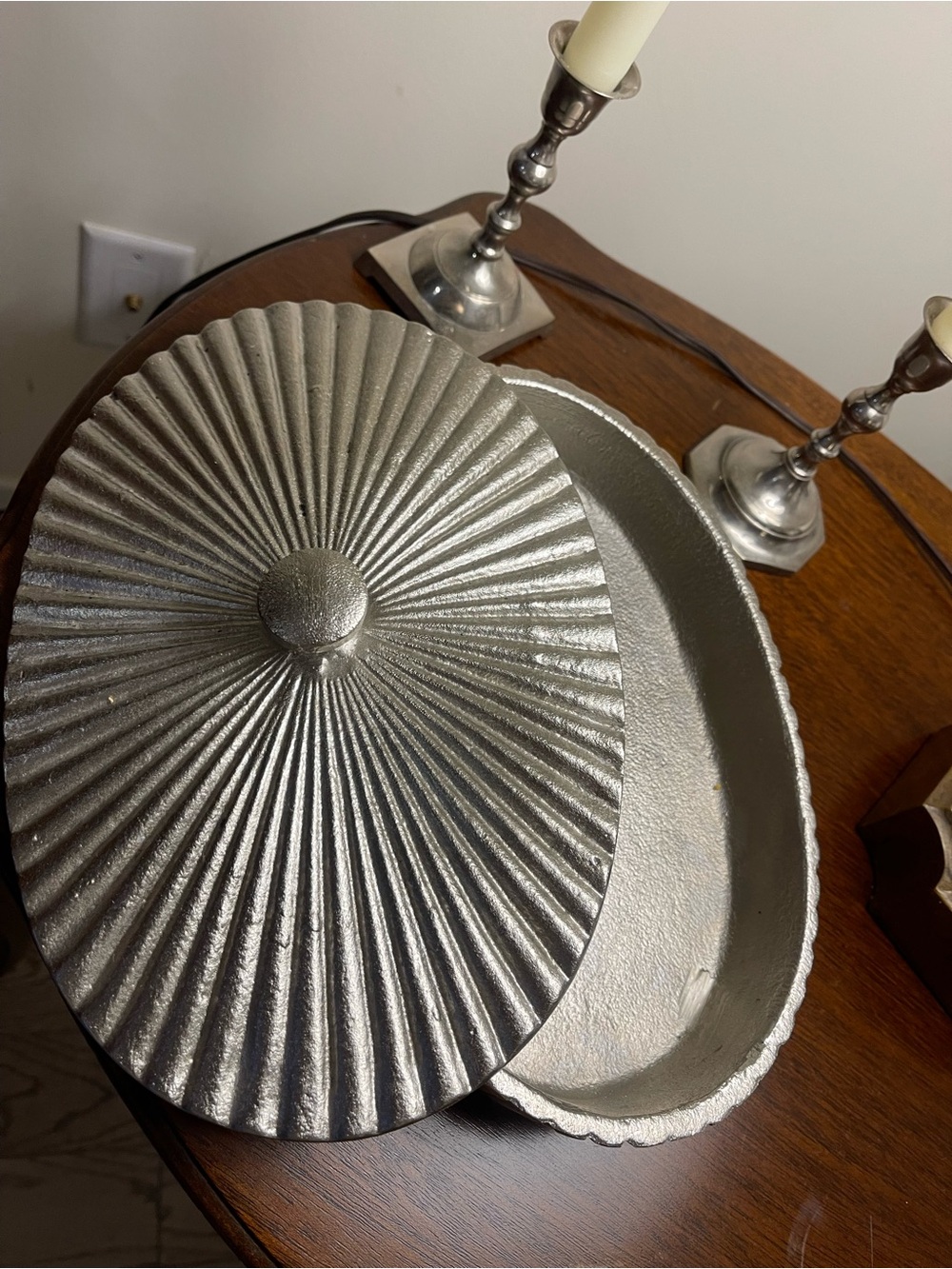 Decorative Metallic Silver Lidded Dish
